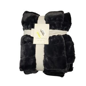 Threshold Black Channel Faux Fur Throw Blanket 50x60 Recycled Polyester NEW